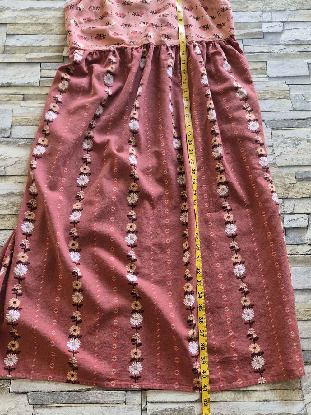 Sonoma Floral Midi Dress Women's L Terracotta Boho Smocked Pocket Linen Blend - Picture 8 of 13